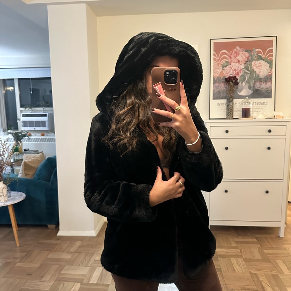 Zara Black Teddy Jacket with Hood